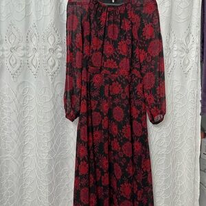 Tommy Hilfiger Red and Black Floral Midi Dress